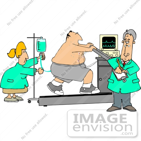 #13381 Middle Aged Caucasian Man Undergoing a Stress Test on a Treadmill Clipart by DJArt
