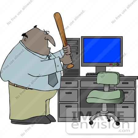 #13415 Angry Man About to Beat His Computer With a Baseball Bat Clipart by DJArt