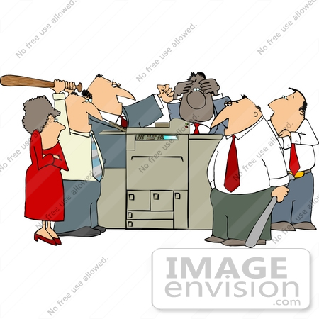 #13417 Angry Group of Employees Beating up a Printer Clipart by DJArt