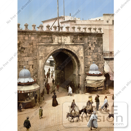 #13427 Picture of Vendors and Pedestrians at the French Gate, Tunis, Tunisia by JVPD