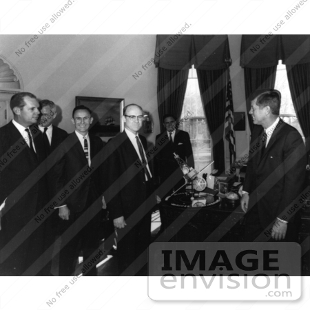 #1348 Stock Photo of John F Kennedy Receiving a Mariner 2 Model, 1961 by JVPD