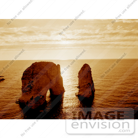 #13571 Picture of the Rock of Raouche Under an Orange Sunset, Beirut, Lebanon by JVPD