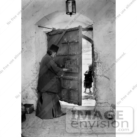 #13588 Picture of a Monk Opening a Door For a Child by JVPD