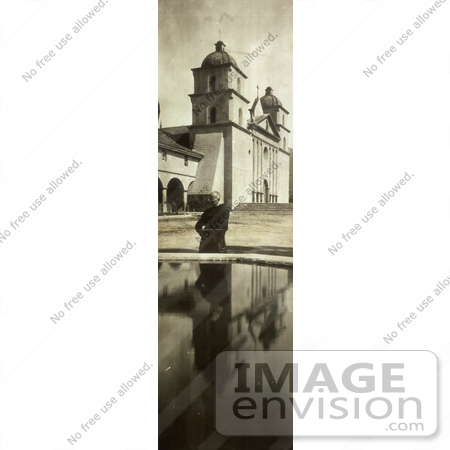 #13589 Picture of a Monk at a Pond at the Santa Barbara Mission, 1908 by JVPD