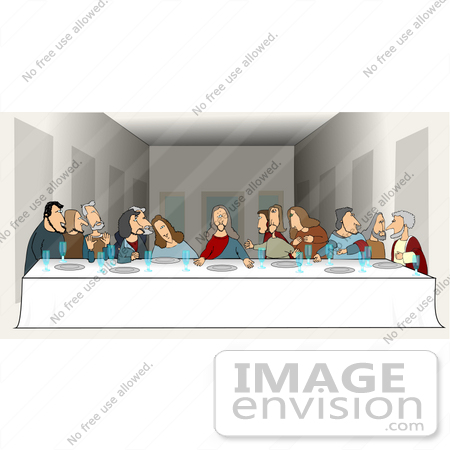 #13731 Picture of Jesus and Twelve Apostles During the Last Supper Clipart by DJArt