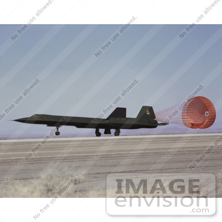 #1394 Photo of an SR-71 Landing With a Red Drag Chute Behind 01/01/1990 by JVPD
