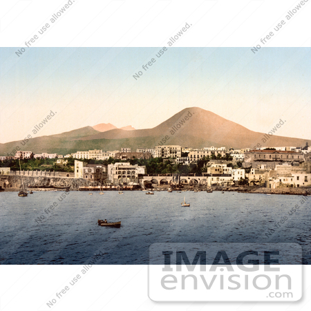 #14226 Picture of Boats at Naples, Mount Vesuvius in the Background, Italy by JVPD