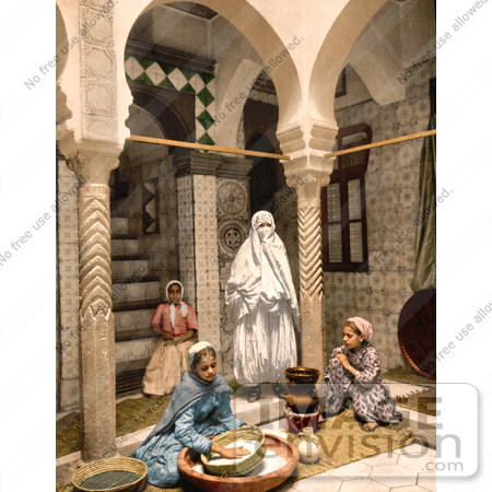 #14317 Picture of Moorish Women Preparing Couscous, Algeria by JVPD