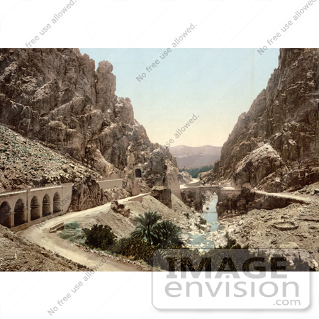#14322 Picture of a Road, Bridge and Stream in a Ravine, El Cantara, Algeria by JVPD