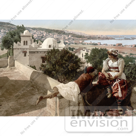 #14324 Picture of a Moorish Child and Woman on a Terrace, Algeria by JVPD