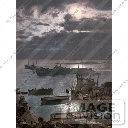 #14346 Picture of Ships in the Algiers Harbor at Night, Algeria by JVPD