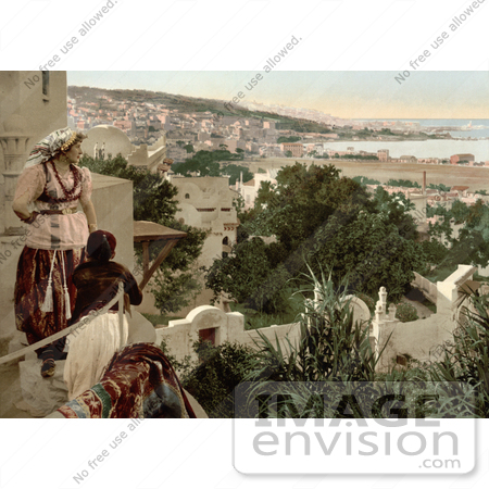 #14356 Picture of a Woman and Child Viewing the City of Algiers From a Terrace, Algeria by JVPD