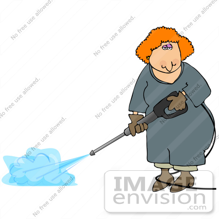 #14383 Red Head Woman Using a Pressure Washer Clipart by DJArt