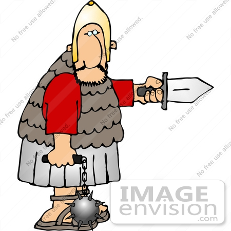 #14427 Roman Soldier With Sword and Flail Ball and Chain Clipart by DJArt