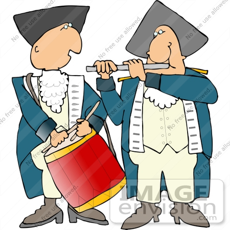 #14434 Revolutionary War Soldiers Playing the Drums and Flute Clipart by DJArt
