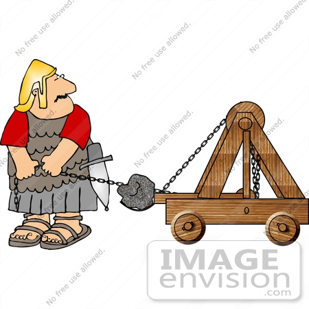 #14436 Roman Soldier Launching a Rock With a Catapult Clipart by DJArt