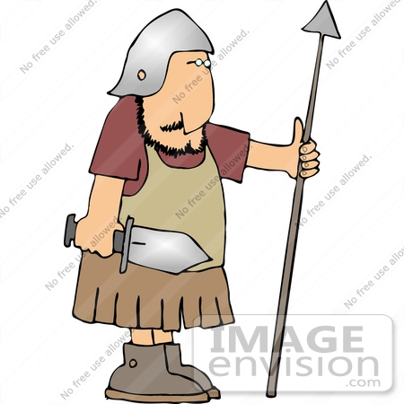 #14447 Male Soldier With a Sword and Spear Clipart by DJArt