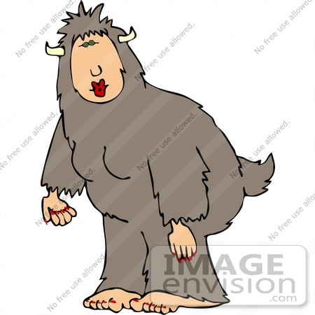 #14464 Femal Bigfoot Sasquatch Puckering Her Lips and Wearing Nail Polish Clipart by DJArt