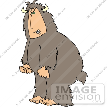 #14466 Bigfoot Sasquatch With Horns, Clenching Fists Because its Angry Clipart by DJArt