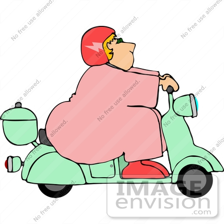 #14470 Chubby Blond Caucasian Woman in Pink, Riding a Vespa Clipart by DJArt