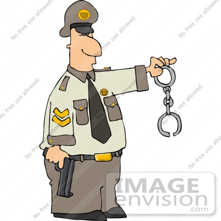 #14475 Cop Holding a Pistil and Handcuffs Clipart by DJArt