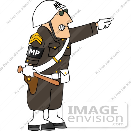 #14476 Military Police Officer in Uniform, Pointing and Holding a Club Clipart by DJArt