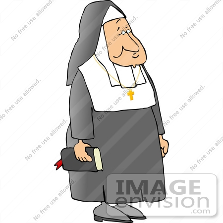 #14494 Nun Wearing a Cross Necklace and Holding a Bible Clipart by DJArt