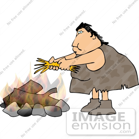 #14495 Cavewoman Putting Sticks on a Fire Clipart by DJArt