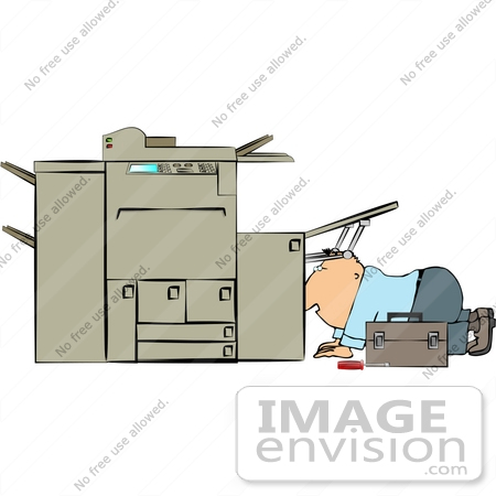 #14502 Middle Aged Caucasian Man Repairing a Copy Machine Printer Clipart by DJArt