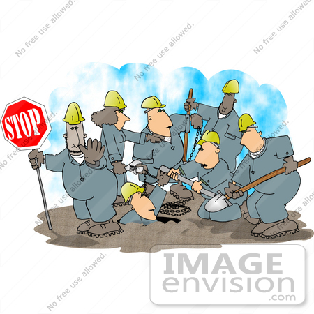 #14506 Group of Road Construction Workers Hard at Work on a Street Clipart by DJArt