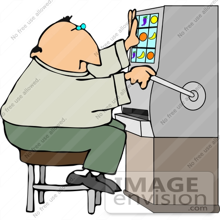 #14515 Middle Aged Caucasian Man in a Casino, Using a Slot Machine Clipart by DJArt