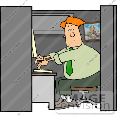 #14519 Caucasian Man Typing on a Computer in His Office Cubicle at Work Clipart by DJArt