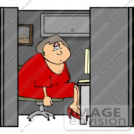 #14520 Depressed Middle Aged Caucasian Woman in Her Cubicle at Work Clipart by DJArt
