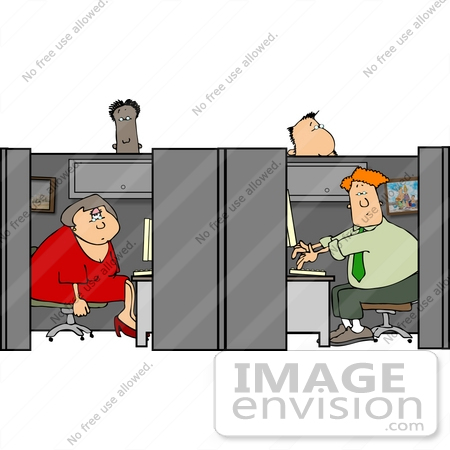 #14521 Four People Working in Cubicles at an Office Clipart by DJArt