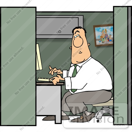 #14522 Male Caucasian Man Working at His Desk in a Cubicle Clipart by DJArt