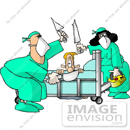 #14533 Caucasian Man Terrified as He Watches His Surgeons Hold Knives and Saws Clipart by DJArt
