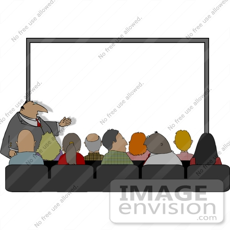#14535 Business Man and Audience in Front of a Blank Board Clipart by DJArt