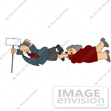 #14553 Man and Woman Holding Onto a Pole in a Wind Storm Clipart by DJArt