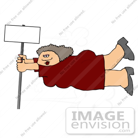 #14556 Overweight Woman Being Blown in the Wind, Holding Onto a Pole Clipart by DJArt