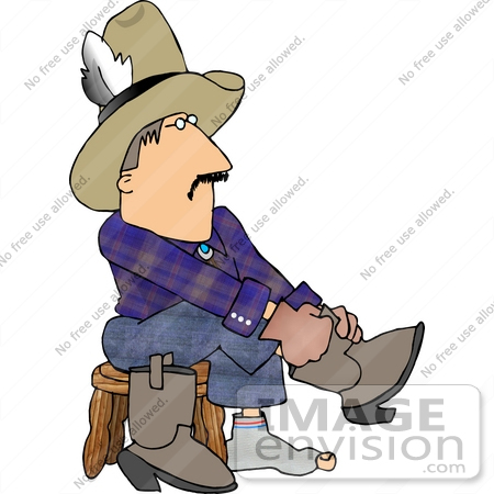 #14557 Cowboy Putting on His Boots Clipart by DJArt