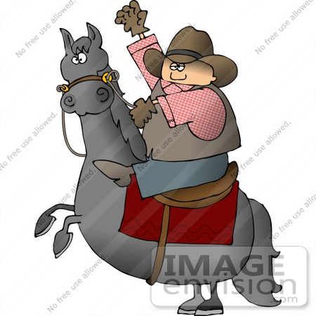 #14561 Caucasian Cowboy Riding a Bucking Bronco Horse Clipart by DJArt