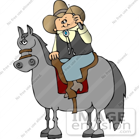 #14563 Cowboy Talking on a Cellphone While Riding a Horse Clipart by DJArt