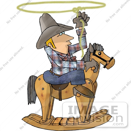 #14564 Cowboy on a Rocking Horse, Spinning a Lasso Rope Clipart by DJArt
