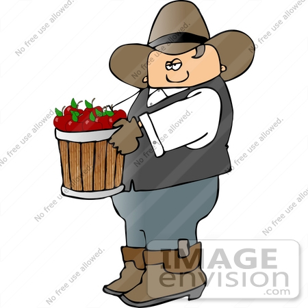 #14566 Cowboy Carrying Apples in a Bushel Clipart by DJArt