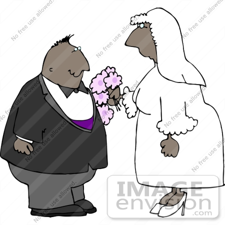 #14570 Middle Aged African American Couple Getting Hitched Clipart by DJArt