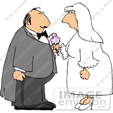#14571 Middle Aged Caucasian Bride and Groom Getting Married Clipart by DJArt