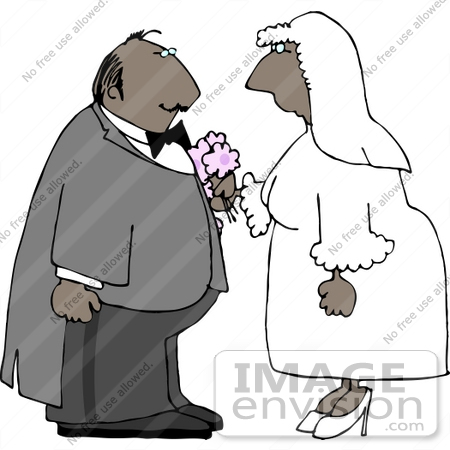 #14573 Middle Aged African American Bride and Groom Facing Eachother Clipart by DJArt