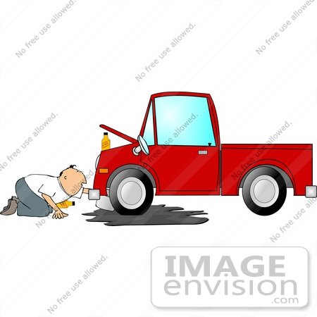 #14579 Middle Aged Caucasian Man Changing the Oil of a Pickup Truck Clipart by DJArt