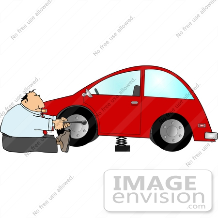 #14580 Middle Aged Caucasian Man Changing a Tire on His Car Clipart by DJArt