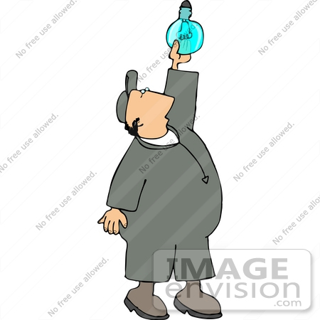 #14587 Caucasian Man in Coveralls Changing a Light Bulb Clipart by DJArt